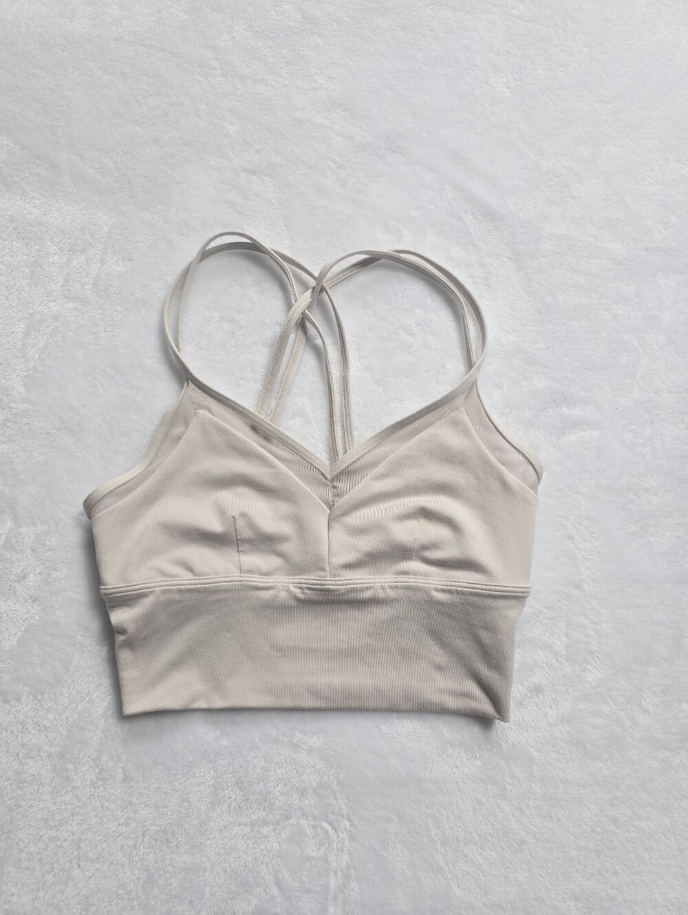 Alo Yoga XS Beige Strappy Sports Bra Criss Cross Back Activewear